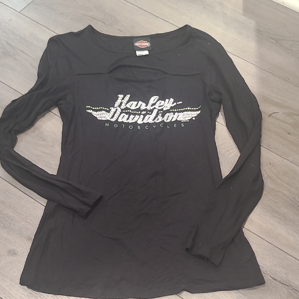 Harley-Davidson Black Long Sleeve Rhinestone Logo Tee